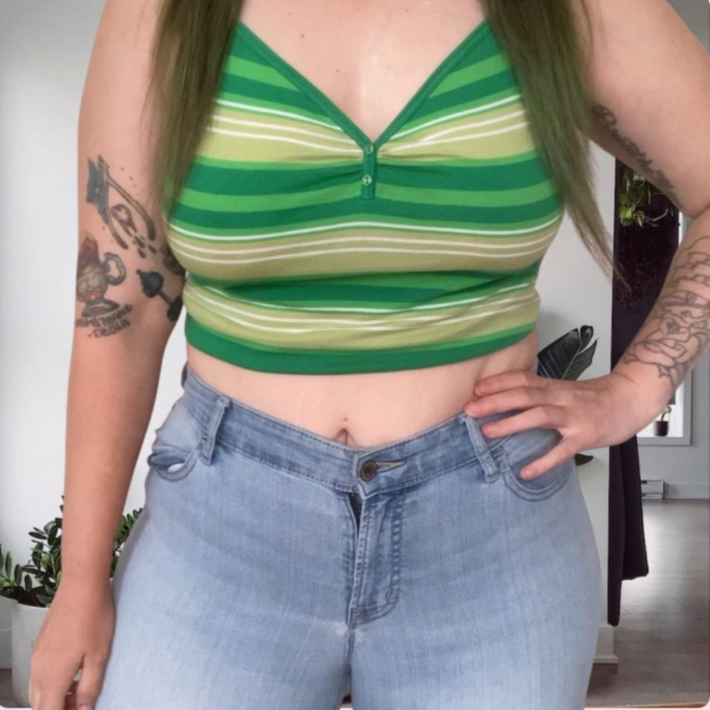 Derek Heart Retro Y2K Watermelon Striped Tank Large